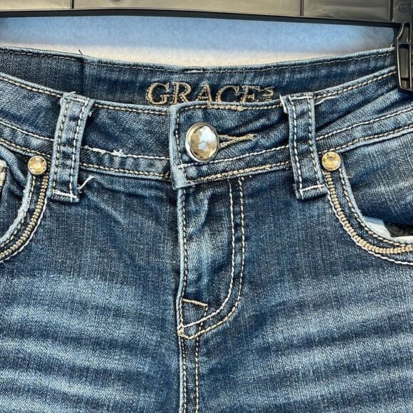 GRACE in LA Jeans Womens Sz 27 Blue Denim Stretch Rhinestone Bootcut Stone Wash - Picture 5 of 14